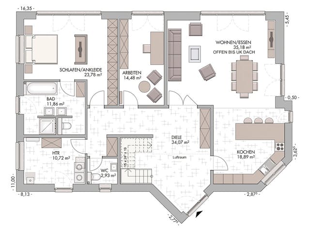 Massivhaus Pultdachhaus 220 von ECO System HAUS Schlüsselfertig ab 458000€, Pultdachhaus Grundriss 1 Massivhaus Pultdachhaus 220 von ECO System HAUS Schlüsselfertig ab 458000€, Pultdachhaus Grundriss 1