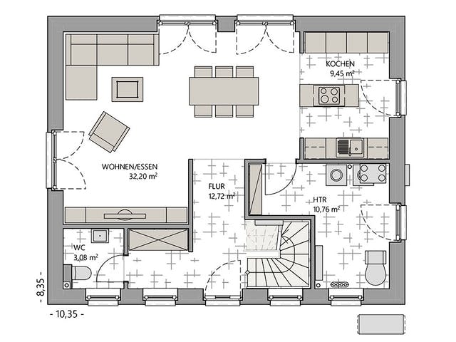 Massivhaus Scheunenhaus 130 von ECO System HAUS, Satteldach-Klassiker Grundriss 1