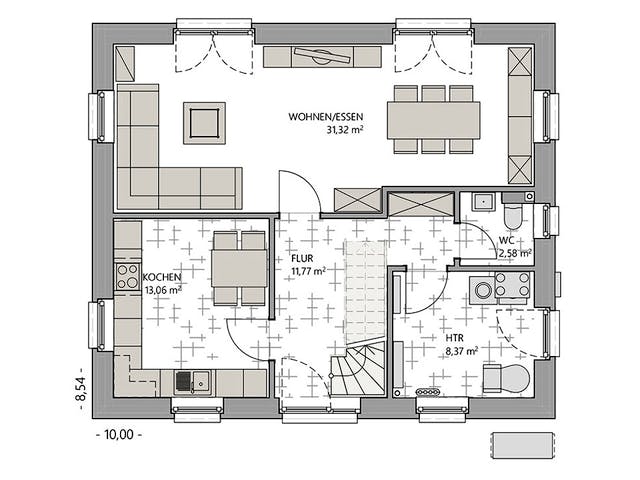 Massivhaus Vario-Haus 130 von ECO System HAUS, Satteldach-Klassiker Grundriss 1