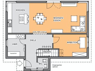 Fertighaus Edition Holz 92 von Meisterstück-HAUS, Satteldach-Klassiker Grundriss 1