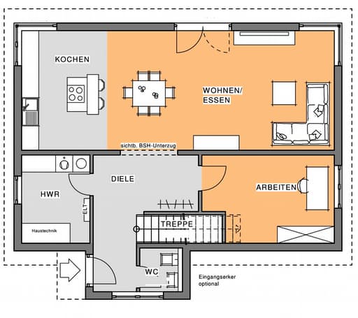 Fertighaus Edition Holz 92 von Meisterstück-HAUS, Satteldach-Klassiker Grundriss 1