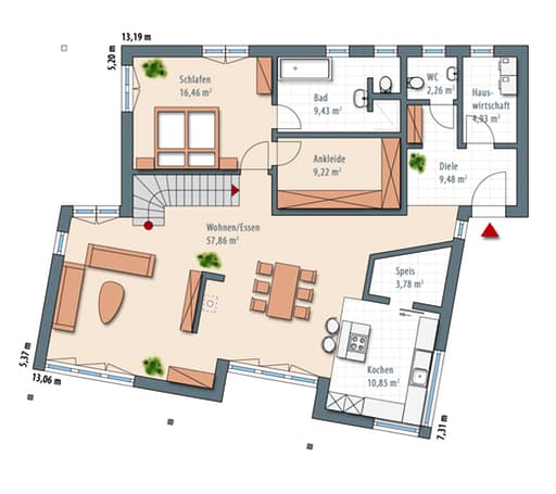 Fertighaus Edition Select 179 (inactive) von Wolf-Haus Schlüsselfertig ab 434535€, Pultdachhaus Grundriss 2