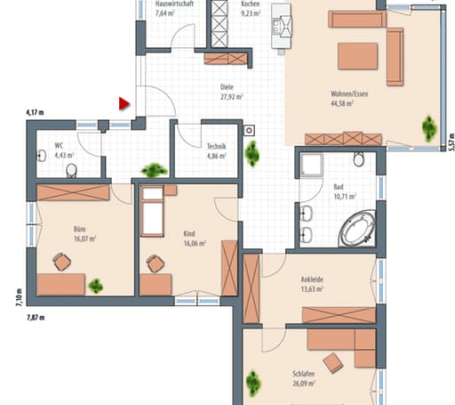 Fertighaus Edition Select 181 (inactive) von Wolf-Haus Schlüsselfertig ab 489339€, Bungalow Grundriss 1