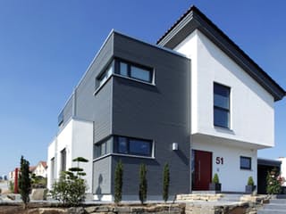 Fertighaus Effizienzhaus von Meisterstück-HAUS, Pultdachhaus Außenansicht 2