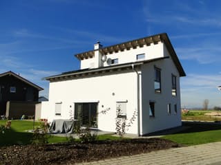 Fertighaus EFH Typ 1 von v. Perbandt Holzbau Schlüsselfertig ab 230000€, Pultdachhaus Außenansicht 1