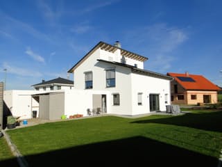 Fertighaus EFH Typ 1 von v. Perbandt Holzbau Schlüsselfertig ab 230000€, Pultdachhaus Außenansicht 3