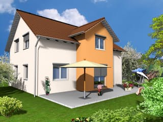 Fertighaus EFH Typ 3 von v. Perbandt Holzbau Schlüsselfertig ab 225000€, Satteldach-Klassiker Außenansicht 2