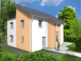 Fertighaus EFH Typ 4 von v. Perbandt Holzbau Schlüsselfertig ab 285000€, Pultdachhaus Außenansicht 1