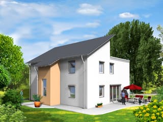 Fertighaus EFH Typ 4 von v. Perbandt Holzbau Schlüsselfertig ab 285000€, Pultdachhaus Außenansicht 2