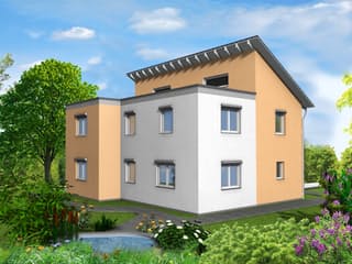 Fertighaus EFH Typ 4 von v. Perbandt Holzbau Schlüsselfertig ab 285000€, Pultdachhaus Außenansicht 3