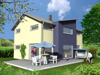 Fertighaus EFH Typ 5 von v. Perbandt Holzbau Schlüsselfertig ab 215000€, Satteldach-Klassiker Außenansicht 1