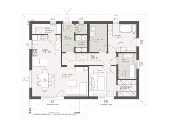 Fertighaus ELK All in One Bungalow 102 - Flachdach von ELK Fertighaus, Bungalow Grundriss 1