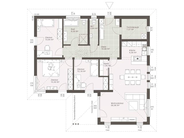 Fertighaus ELK All in One Bungalow 121 - Walmdach von ELK Fertighaus, Bungalow Grundriss 1