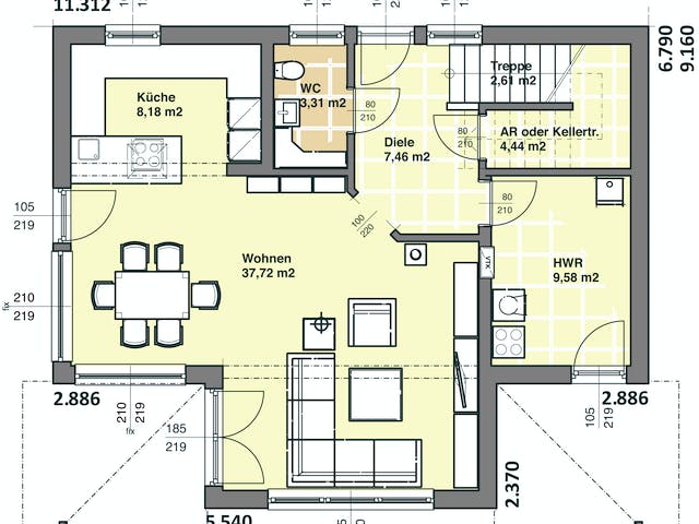 Fertighaus ELK Haus 146 von ELK Fertighaus Schlüsselfertig ab 224911€, Satteldach-Klassiker Grundriss 1
