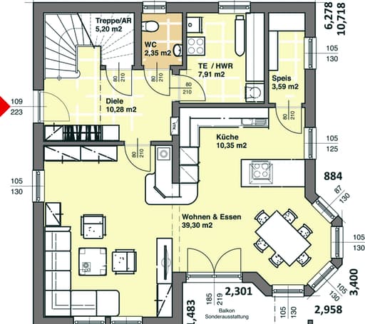 Fertighaus ELK Haus 155 (out) von ELK Fertighaus Schlüsselfertig ab 242095€, Satteldach-Klassiker Grundriss 2