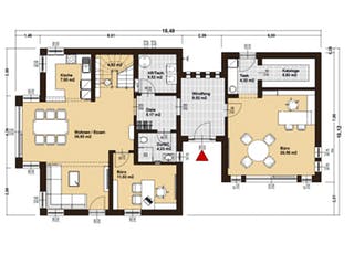 Fertighaus ELK Living 148 SD mit Anbau von ELK Fertighaus - Österreich Schlüsselfertig ab 257380€, Grundriss 1