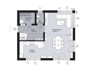Fertighaus ELK Top Living 117 von ELK Fertighaus - Österreich Schlüsselfertig ab 201466€, Satteldach-Klassiker Grundriss 1