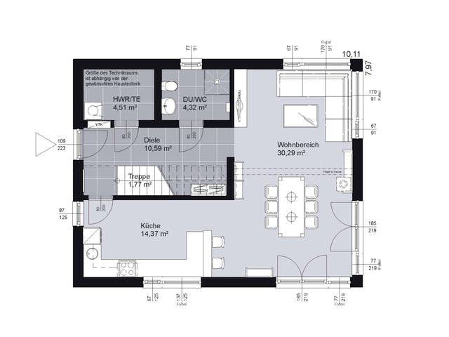 Fertighaus ELK Top Living 129 FD von ELK Fertighaus - Österreich Schlüsselfertig ab 213859€, Cubushaus Grundriss 1