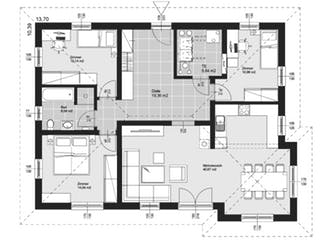 Fertighaus ELK HAUS BU 109 Walmdach 25° von ELK Fertighaus Schlüsselfertig ab 212845€, Bungalow Grundriss 1