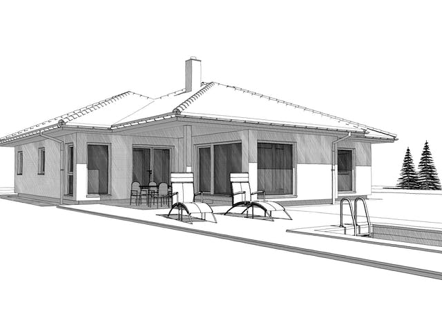 Fertighaus ELK HAUS BU 140 Walmdach 25° von ELK Fertighaus Schlüsselfertig ab 256860€, Bungalow Außenansicht 1