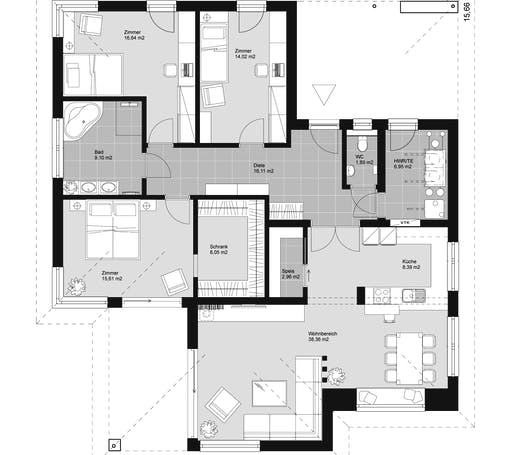 ELK HAUS BU 140 Walmdach Floorplan 1