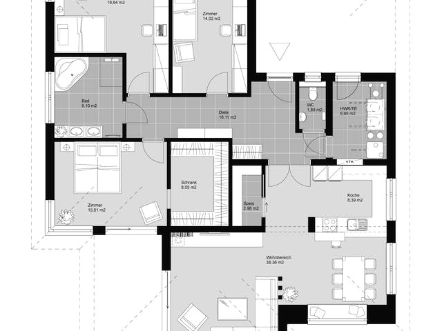 Fertighaus ELK HAUS BU 140 Walmdach 25° von ELK Fertighaus Schlüsselfertig ab 256860€, Bungalow Grundriss 1