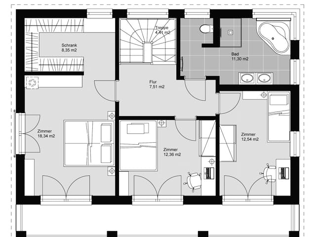 Fertighaus ELK HAUS 158 Flachdach von ELK Fertighaus Schlüsselfertig ab 260221€, Cubushaus Grundriss 2