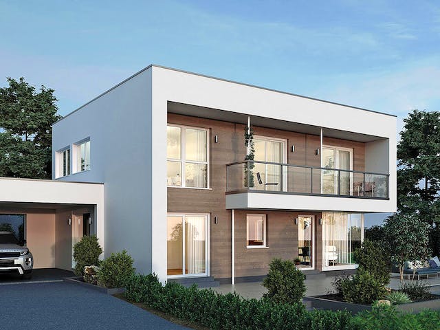 Fertighaus ELK HAUS 174 Flachdach von ELK Fertighaus Schlüsselfertig ab 315045€, Cubushaus Außenansicht 2