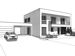 Fertighaus ELK HAUS 174 Flachdach von ELK Fertighaus Schlüsselfertig ab 315045€, Cubushaus Außenansicht 3