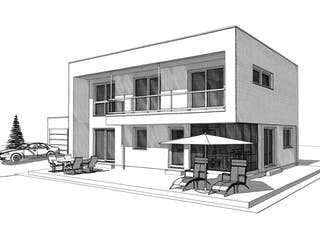 Fertighaus ELK HAUS 174 Flachdach von ELK Fertighaus Schlüsselfertig ab 315045€, Cubushaus Außenansicht 4