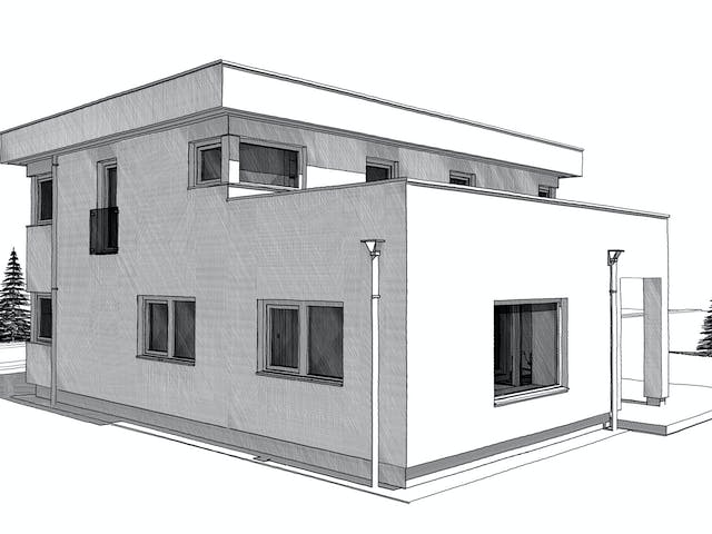 Fertighaus ELK HAUS 186 Flachdach von ELK Fertighaus Schlüsselfertig ab 313488€, Cubushaus Außenansicht 3