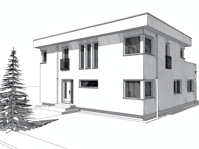 Fertighaus ELK HAUS 186 Flachdach von ELK Fertighaus Schlüsselfertig ab 313488€, Cubushaus Außenansicht 5