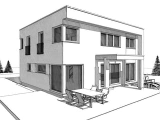 Fertighaus ELK HAUS 189 Flachdach von ELK Fertighaus Schlüsselfertig ab 297715€, Cubushaus Außenansicht 2