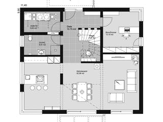 Fertighaus ELK HAUS 189 Satteldach 25° von ELK Fertighaus Schlüsselfertig ab 298353€, Satteldach-Klassiker Grundriss 1