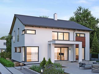 Fertighaus ELK HAUS 189 Satteldach 25° von ELK Fertighaus Schlüsselfertig ab 298353€, Satteldach-Klassiker Außenansicht 1