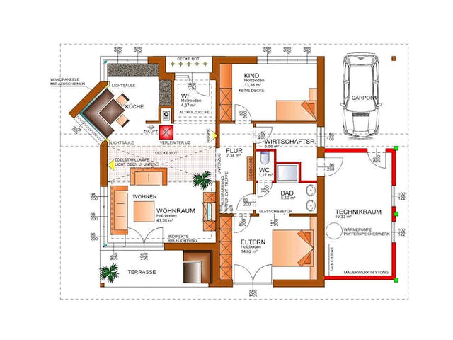 Fertighaus Energie-Plus-Haus von TIROLIA Ausbauhaus ab 105800€, Pultdachhaus Grundriss 1