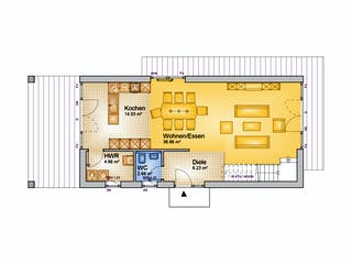 Fertighaus EXU - 136-P von Erkens Holztechnik Ausbauhaus ab 235000€, Pultdachhaus Grundriss 1