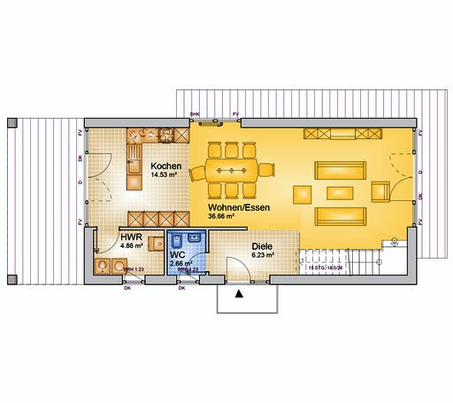 Fertighaus EXU - 136-P von Erkens Holztechnik Ausbauhaus ab 235000€, Pultdachhaus Grundriss 1