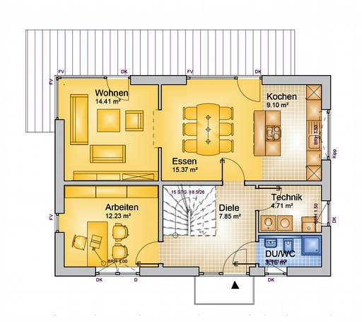 Fertighaus FAMI - 136-S von Erkens Holztechnik Ausbauhaus ab 208000€, Satteldach-Klassiker Grundriss 1