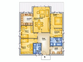 Fertighaus ONE - 114-W von Erkens Holztechnik Ausbauhaus ab 145000€, Bungalow Grundriss 1