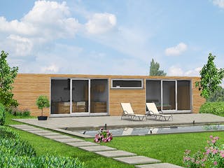 Fertighaus ONE - 90-F von Erkens Holztechnik Ausbauhaus ab 155000€, Bungalow Außenansicht 4