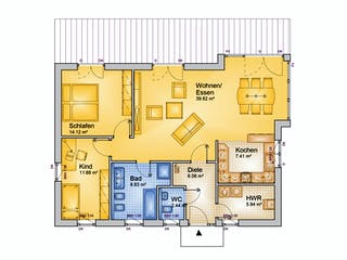 Fertighaus ONE - 98-W von Erkens Holztechnik Ausbauhaus ab 130000€, Bungalow Grundriss 1
