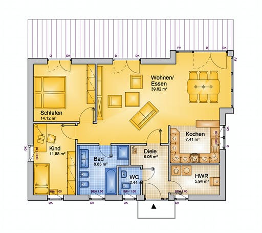 Fertighaus ONE - 98-W von Erkens Holztechnik Ausbauhaus ab 130000€, Bungalow Grundriss 1