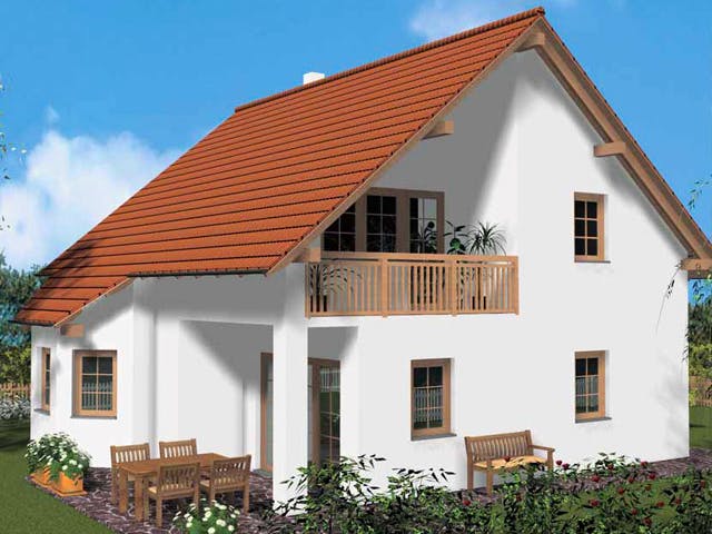 Massivhaus Evergreen von Wagener Systemhausbau Schlüsselfertig ab 169000€, Satteldach-Klassiker Außenansicht 1