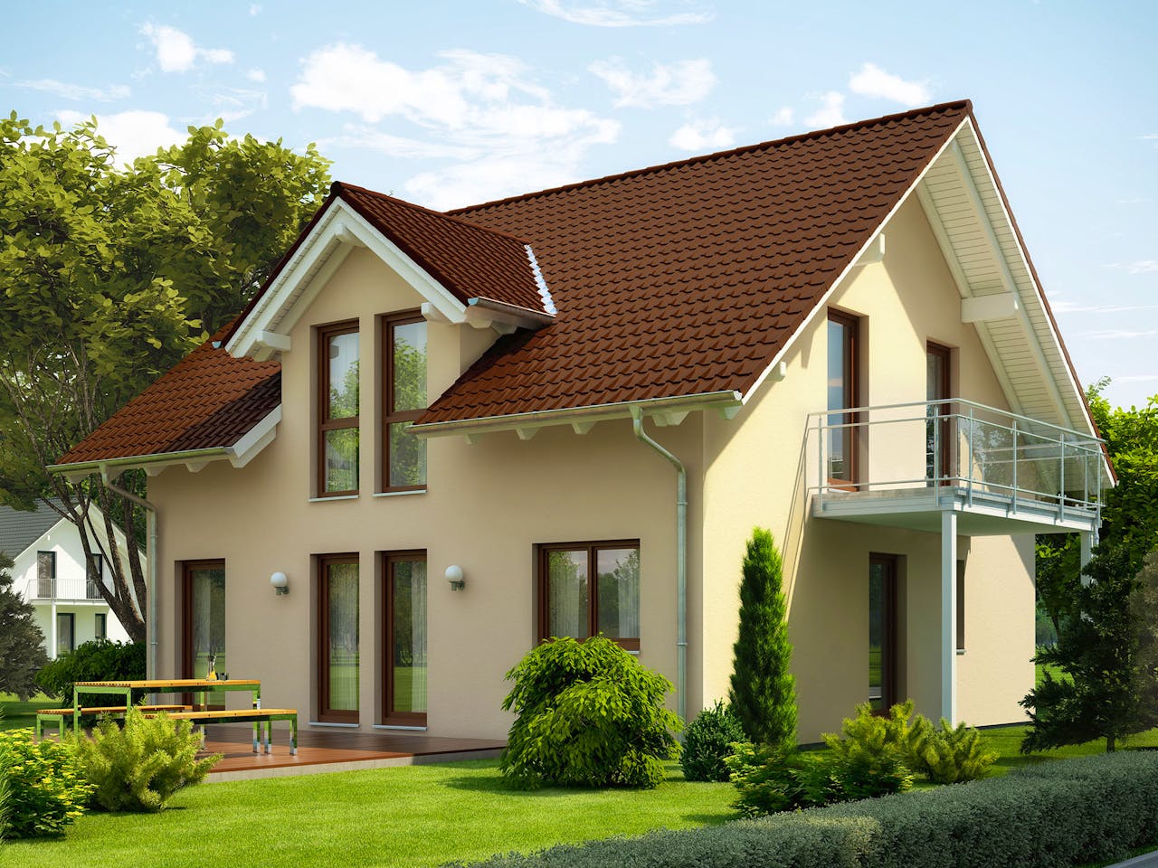 Fertighaus EVOLUTION 143 V2 von Bien-Zenker Schlüsselfertig ab 372527€, Satteldach-Klassiker Außenansicht 1