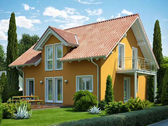 Fertighaus EVOLUTION 143 V2 von Bien-Zenker Schlüsselfertig ab 372527€, Satteldach-Klassiker Außenansicht 2