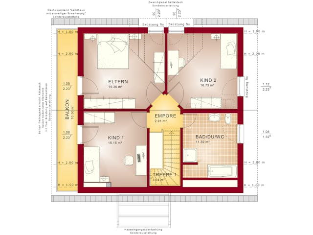 Fertighaus EVOLUTION 143 V2 von Bien-Zenker Schlüsselfertig ab 372527€, Satteldach-Klassiker Grundriss 2