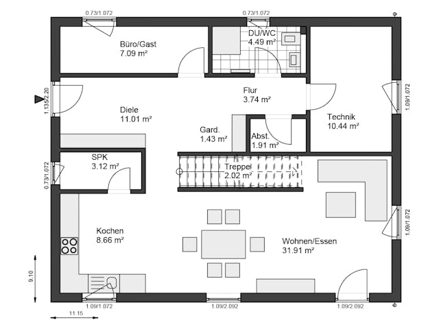 Fertighaus White&Black 165 von WHITE&BLACK Fertighäuser Schlüsselfertig ab 398757€, Satteldach-Klassiker Grundriss 1