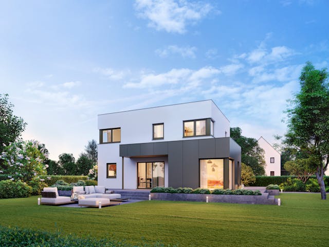 Fertighaus ELK Now 136 - Flachdach von ELK Fertighaus, Stadtvilla Außenansicht 1