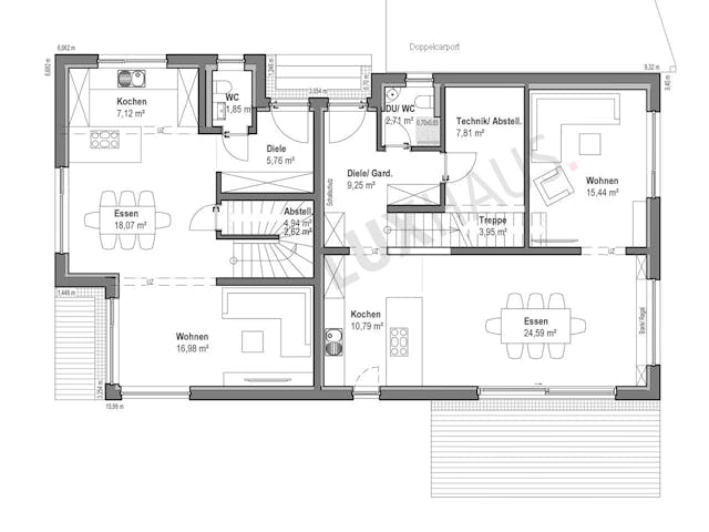 Fertighaus Satteldach Landhaus 241 von LUXHAUS, Satteldach-Klassiker Grundriss 1